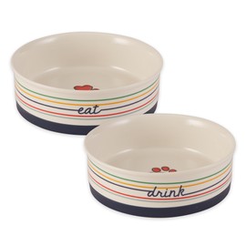 Bone Dry Ceramic Food Bowls, Non-Slip & Dishwasher Safe, Large Set, 7.5x2.4 Eat/Drink