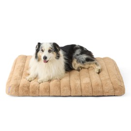 Lesure Cute Orthopedic Dog Bed for Large Dogs, Waterproof Chic Flat Pet Mat with Removable Washable Cover, Fuzzy Thick Egg Crate Foam Pet Mattress for Indoor Use (36" x 27", Beige)