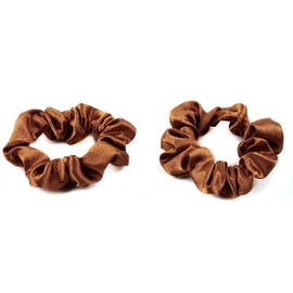 Mytoptrendz® 2 pcs Small Scrunchies Skinny Silky Satin Hair Ties for Women Girls Ponytail Holder Hair Accessories (Copper brown)