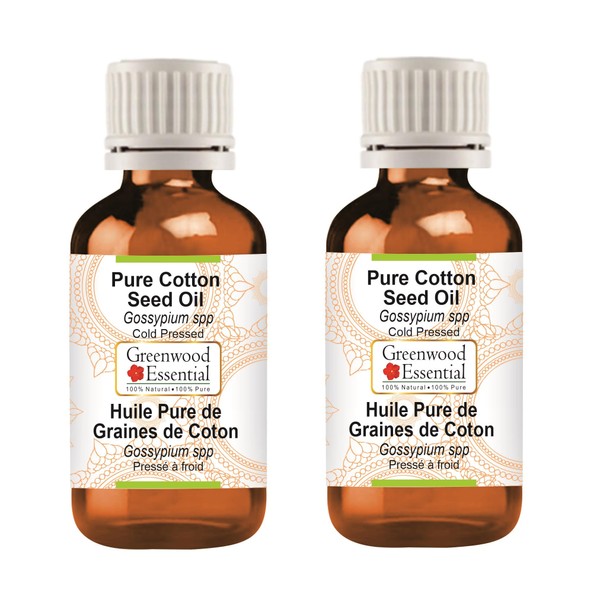 Greenwood Essential Pure Cotton Seed Oil (Gossypium spp.) Natural Therapeutic Quality Cold Pressed (Pack of Two) 100 ml x 2 (6.76 oz)