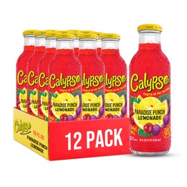 Calypso Lemonade, Paradise Punch Lemonade, Made with Real Fruit, 16 Fl Oz Glass Bottles (Pack of 12)