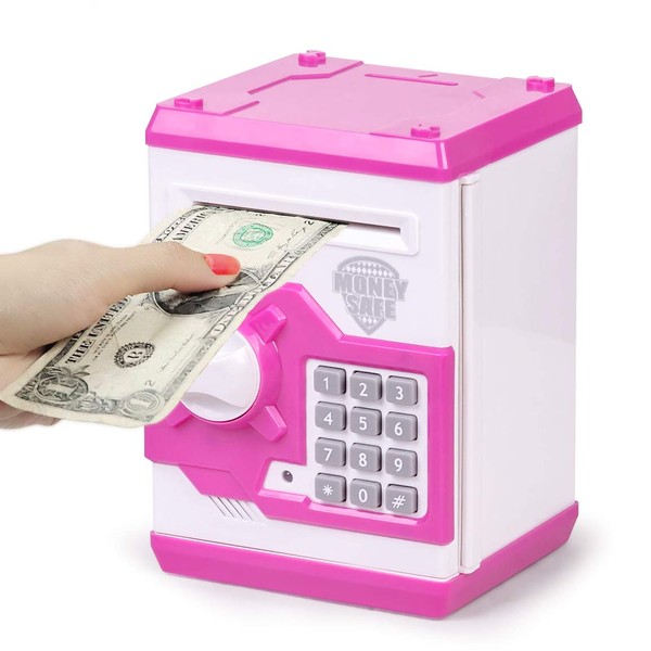 Refasy Children Money Bank Toy for Girls Boys, Best Birthday Gifts for 6-15 Year Old Coin for ATM Bank Machine Real Piggy Bank with Code Electronic for Kids Age 8-12 Purple