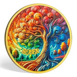 Oil Painting Style Sobriety Coin Tree of Life Sobriety Chip AA Chips and Medallion Chip Serenity Prayer Coin Recovery Chip Sobriety Token Sobriety Gifts for Men Women