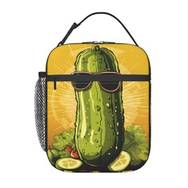 ainori Reusable Cool Pickle Lunch Box for Kids, Insulated Fun Sunglasses-Wearing Fruit Bag,Polyester Cooler Food Lovers Handbags Case for School Picnic Work Travel Beach or Hiking, Gifts