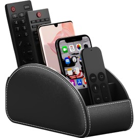 SVNXI Remote Control Holder with 5 Compartments,Pu Leather Office Organization Storage Caddy Box for Tv Remote,Heater Controllers,Media Player,Office Supplies,Makeup Brush (Black)