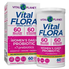 Vital Planet - Vital Flora Women’s Daily Shelf Stable Probiotic 60 Billion Cultures and 60 Strains with Lactobacillus Reuteri and Rhamnosus Probiotics for Women and Organic Prebiotics 60 Capsules