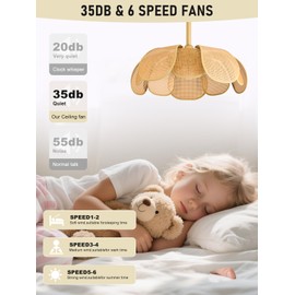 HLMRCHEN Rattan fandelier ceiling fan with light Boho ceiling fans with lights and remote Gold Chandelier Fan for Bedroom, Living room,Kitchen,Foyer(25 Inch,6 Speed, Timing Adjustable Height flower)