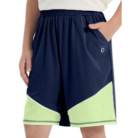 PATPAT Boys Athletic Shorts, Quick-Dry Shorts with Pockets Breathable Mesh for Basketball Soccer Running, Kids Sports Uniform, Motion Navy, US14/XL