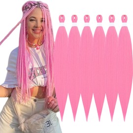 TENGSHUO FLY Pre-Stretched Braiding Hair 26 Inch 6 Packs Hot Water Setting Synthetic Hair Crochet Braiding Hair Extension (26 Inch (Pack of 6), Light Pink)