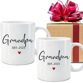 Dnuiyses EST 2025 Promoted to Be Grandpa Grandma Mug Gift for New Grandparents, EST 2025 Grandparents Mugs Set of 2 11oz, Mothers Day Fathers Day Gift, Baby Reveal Surprise Publicity Gifts