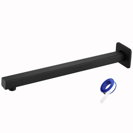 Nuodan Shower Arm with Flange, 16 Inches Wall Mount Square Straight Extension Arm, Replacement of Fixed Rain Shower Head Pipe, Matte Black