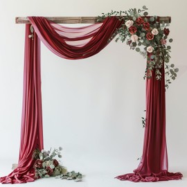 Wokceer Wedding Arch Draping Fabric - 28.7" x 20FT Burgundy Sheer Drapes Backdrop for Wedding Ceremony, Birthday Party, Bridal Shower Decoration