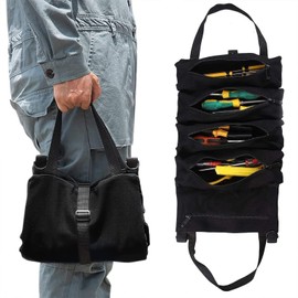 Ubeesize Tool Roll Up Bag, Hanging Tool Bag Pouch with 5 Zipper Tool Pockets, Heavy Duty Canvas Wrench Roll Organizers for Mechanic, Electrician, Auto Mechanic