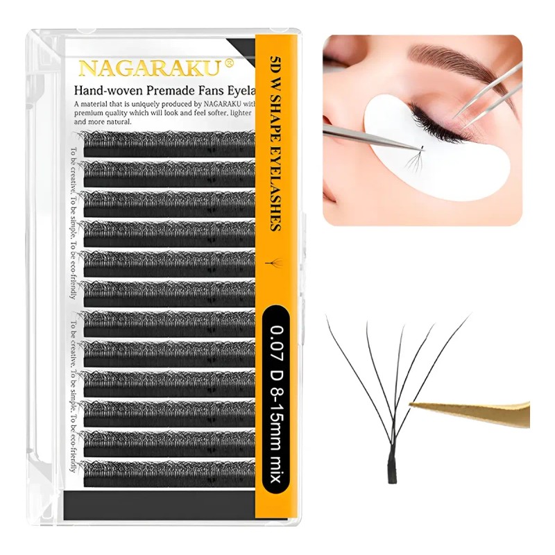 Nagaraku Extensiones De Pestañas 5d W Shape 8-15mm Mix