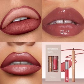 Set De Pintalabios Y Delineador De Labios Mate, Set De Lápiz