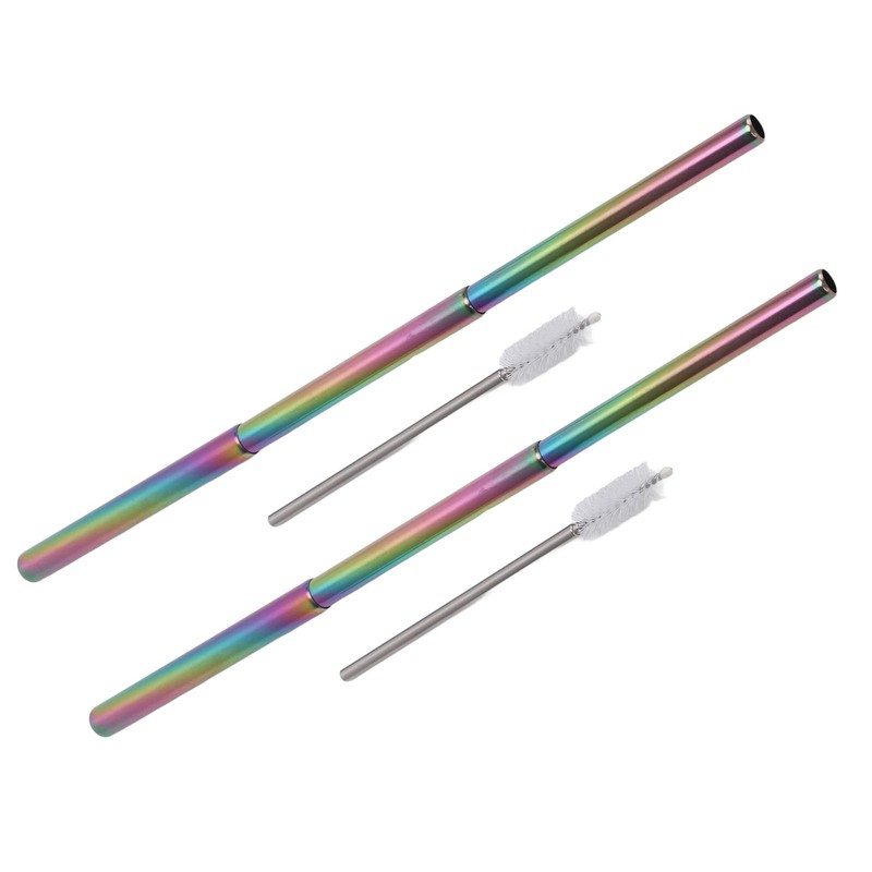 2Pcs Collapsible Metal Straw 304 Stainless Steel Drinking Travel Telescopic