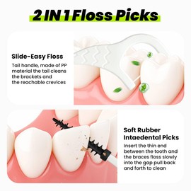 COCOBURI 2-in-1Dental Floss Picks,Soft Interdental Pick,BPA Free,Mint,75 ct