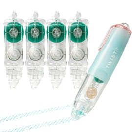 LonJit Double-Sided Tape Roller, 0.24In×16.4Ft, 360° Rotating Head, Refillable Core, Retractable Tape Dispenser for Scrapbooking and Crafts​(Blue（1 Main Body+ 4 Replacement Refills）)