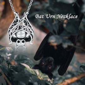 APOTIE Vampire Bat Urn Necklace for Ashes Sterling Silver Goth Cremation Jewelry Memorial Keepsake Pendant for The Loved One