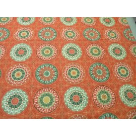 Unbranded Holiday Circle Decorations on Red Cotton Fabric (44" Wide x 36" long)