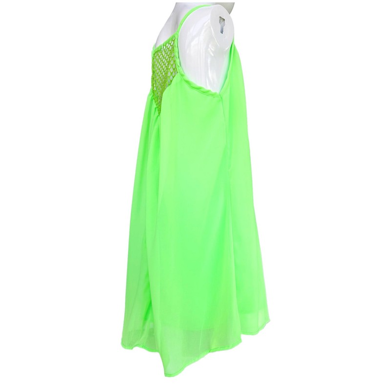 iToolai Women Summer Chiffon Sleeveless Beach Shift Dress(Fluorescent Green,L)