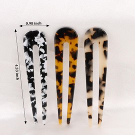 ACO-UINT 3 Pcs French Hair Pin Tortoise Shell U Shaped Hair Clips for Thin Thick Hair 2 Prong Updo Chignon Bun Pins for Women Hairstyle Accessories