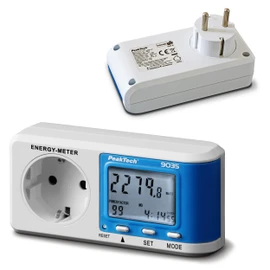 PeakTech Stromverbrauchsmesser, Energiekostenmessgerät und Stromzähler für Steckdose ab 0,5W mit 0,1W Auflösung für Strom, Verbrauch, Kosten, Spannung, Frequenz, CO2, Leistungsfaktor, 1 Stück, P 9035