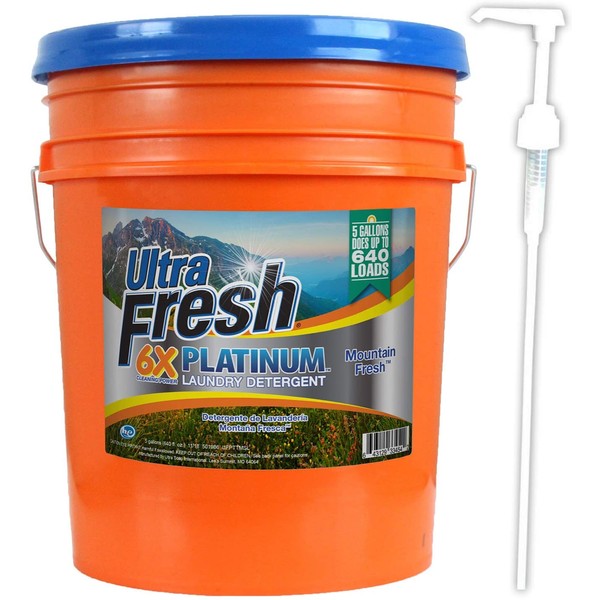 Ultra Fresh Platinum Mountain Fresh HE Liquid Laundry Detergent, Concentrated, Up to 640 Loads. 5 Gallons (640 oz)