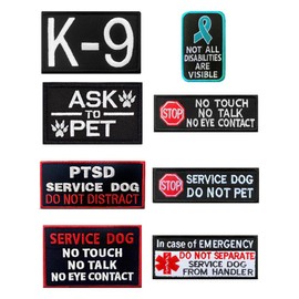 8 Pcs Service Dog Funny Patch Emblem Service Dog Tactical Embroidered Fastener Hook & Loop Applique Military Flag Patches for Dog Harness,Vest,Bags,Backpacks,Clothes,Jacket,Hats