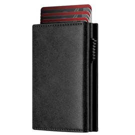 Lukovee Billetera Hombre Cuero, Cartera Tarjetero RFID Bloqueo con Cierre del Imán, Cartera Hombre de Piel Antirrobo con Ventana ID, Bolsillo de Monedero Plegable, Hombres Regalo para Día del Padre