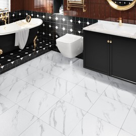WESTICK White Grey Peel and Stick Floor Tile 20 PCS Marble Floor Tiles Peel and Stick Waterproof Bathroom Vinyl Flooring Self Adhesive Vinyl Tile Flooring for Kitchen Bedroom Office RV 12 x 12 Inches