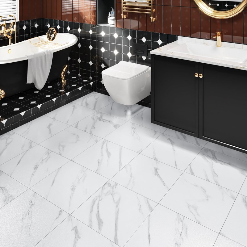 WESTICK White Grey Peel and Stick Floor Tile 20 PCS