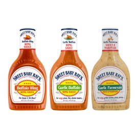 Sweet Baby Ray's Gourmet Sauce & Marinade Variety Pack 1 Buffalo Wing Sauce, 1 Garlic Parmesan Sauce, 1 Garlic Buffalo Wing Sauce. 3 ct. - Includes Sweet Baby Ray's Sticker