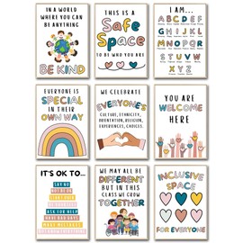 9 Calming Corner Poster Classroom Decor - Mental Health Poster For Kids Toddler Preschool Homeschool Decoration - Boho Calm Down Corner Supplies For Counselors Therapists Teachers Supplies (Colorful)