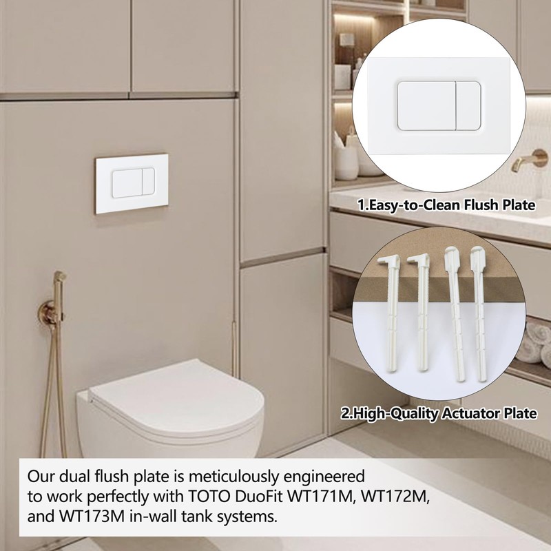 Dual Flush Rectangle Push Button Plate Compatible with TOTO YT920#WH