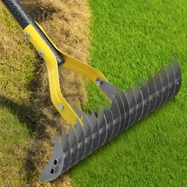 Dual-Action Thatch Rake for Lawn – Efficient 15" Thatching Rake with Sharp Dethatching Blade,Manual Dethatcher & Scarifier Tool for Dead Grass Removal,Soil Loosening,Garden Yard Lawn Care,55" Long