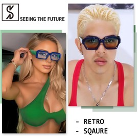 SHEEN KELLY Retro Thick Square Sunglasses Women Men Vintage Chunky Thick Frame Glasses 90s Fashion Eyewear
