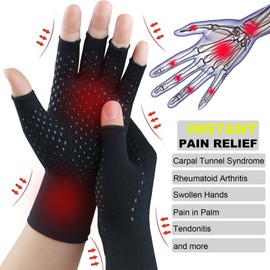 2 Pairs Arthritis Gloves, Compression Gloves for Women Men, Relieve Arthritis, Rheumatoid, Osteoarthritis, Carpal Tunnel Pain, Anti-Slip Fingerless Gloves for Hand Support (Pure Black+Purple,M)