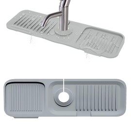 Joyhalo 18 Inches Kitchen Sink Splash Guard - Sink Faucet Drying Mat, Kitchen Faucet Splash Guard, Faucet Handle Drip Catcher Tray for Kitchen Bathroom Countertop, Gadgets for Sink Accessories, Grey