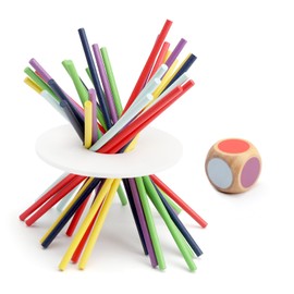 APOMOONS Balance Game Wooden 30 Pieces Wooden Sticks, 1 Dice, 1 Disc, Balance Sticks Toy Toddler, Balance Toy, Wooden Balance Game for Children, the Whole Family
