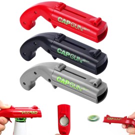 Cap Gun Bottle Opener Funny, Bottle Cap Gun as a Gift, Bottle Opener Gun Suitable for Home Use of Men, Bar, Barbecue, Party Games, Christmas Gifts (Grey + Red + Black)