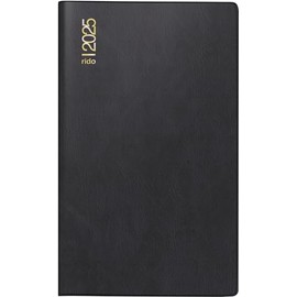 rido/idé Pocket Diary Model Plain Planner (2025), 2 Pages = 1 Month, A6, 32 Pages, Plastic Cover, Black