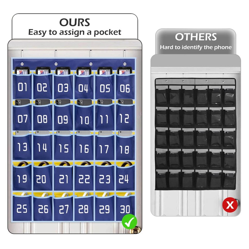 MISSLO Classroom Cell Phone Calculator Holder Numbered 30 Pockets Chart