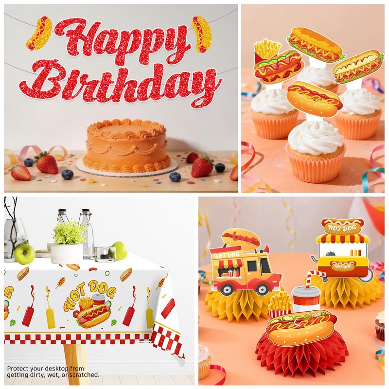 wellspar 191Pcs Hot Dog Party Decorations Tableware Set, 25 Serves
