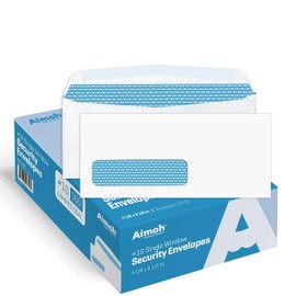 Aimoh #10 Single Left Window Security Tinted Envelopes, Gummed Closure, Size 4-1/8 X 9-1/2 inches, 24 LB - 500 Count (35310)
