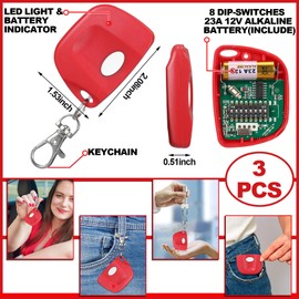 Kingdder 3 Pcs 8 Dip Switch 310mhz Garage Door Remote Compatible with Linear Delta 3 (DT DTA DTD DTC DNT00002A) Gate Opener Remote with Keychain (Red,White Button)