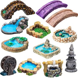 PurYupearl Curved Stone Steps Miniature Fairy Garden Accessories,Miniature Pond Lawn Garden Ornament Figurines, Micro Landscape Ornaments for Garden DIY Kit Statues，Garden Sculptures and Statues