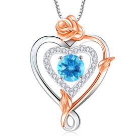 RIVIKO Infinity Heart Symbol Rose March Birthstone Necklace for Women,925 Sterling Silver Love Pendant Necklaces,Anniversary Jewelry Birthday Mothers Day Gifts for Mom Her Wife Women Girlfriend