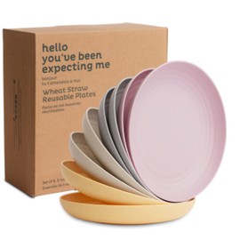 Nook Theory Reusable Wheat Straw Plates 8 Pcs - Non Toxic Kids and Toddler Plate, Microwavable, Dishwasher Safe and Unbreakable Dinnerware (Pastel 9")