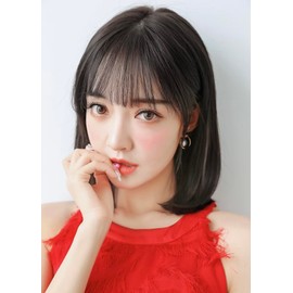 Wig patches for women with increased volume on the top of the head. Fluffy, high skull, forehead, no scars, bangs wig patches, Air bangs wig (Black, 10 inch)